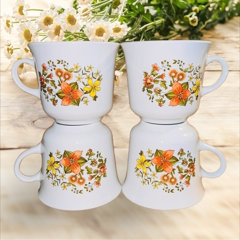 Vintage 1970s Corelle Corning Ware Indian Summer Coffee Tea Mugs Set of 4
